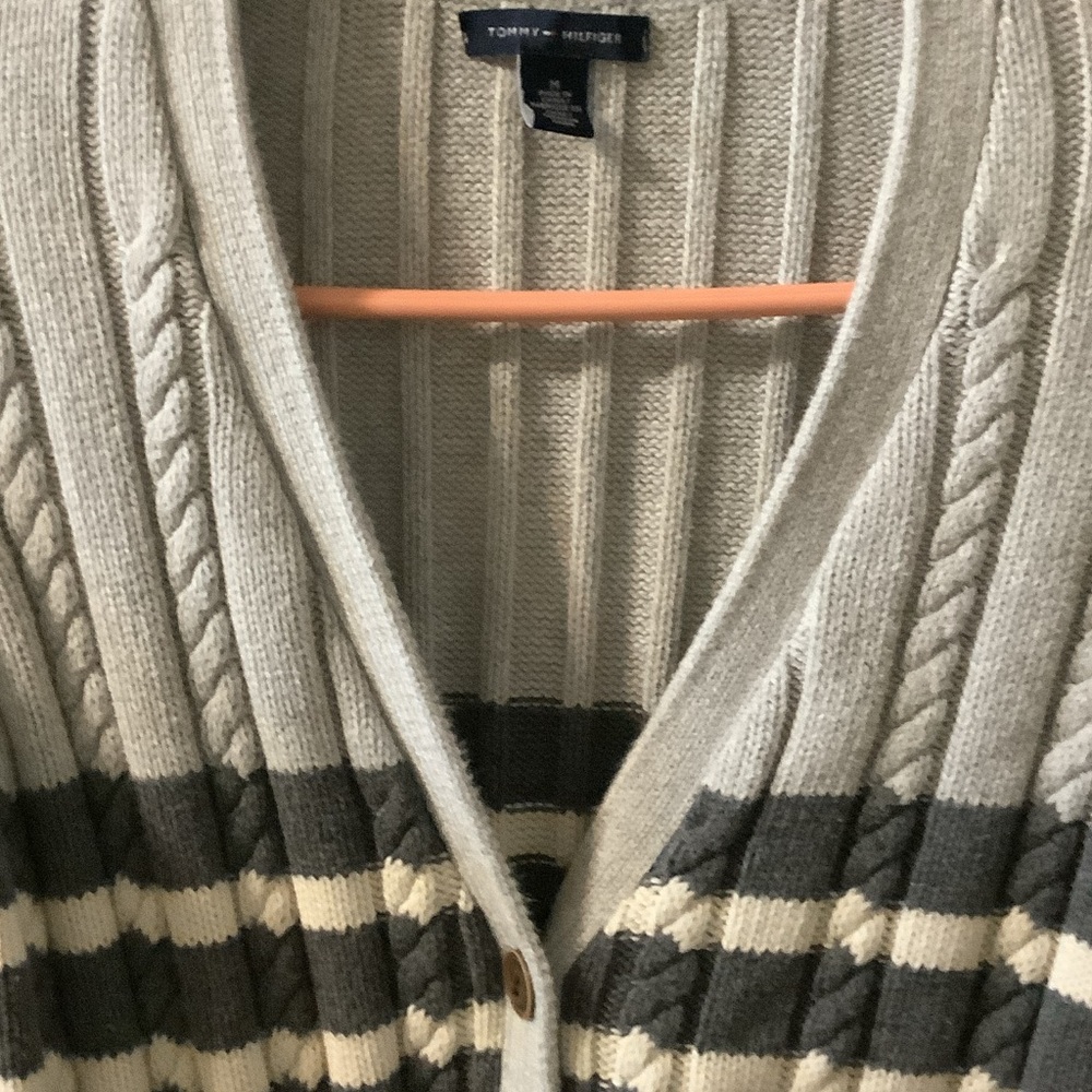 Tommy Hilfiger Gray and Cream Striped Cardigan‎